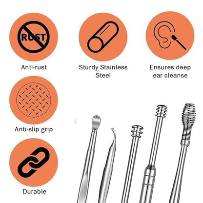 Ear Wax Cleaning Kit, Reusable Ear Wax Cleaner Tool Set with Storage Box - Ear Wax Remover Tool Kit (Silver)