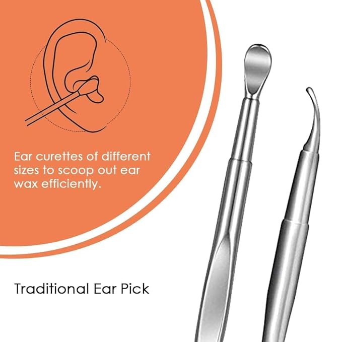 Ear Wax Cleaning Kit, Reusable Ear Wax Cleaner Tool Set with Storage Box - Ear Wax Remover Tool Kit (Silver)