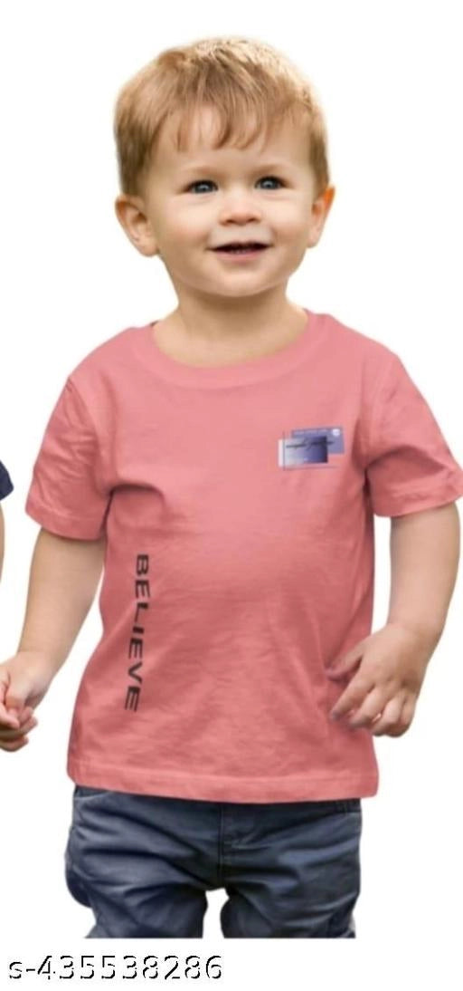 Cotton Blend Round Neck Printed T-Shirt for Boys (Peach, 3-4 Years)