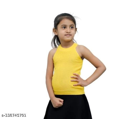 Cotton Blend Solid Top for Girls (Yellow, 1-2 Years)